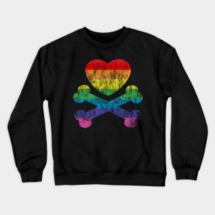 gay rainbow heart and crossbones Crewneck Sweatshirt